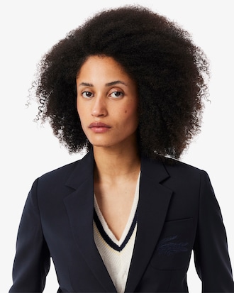 Women's Embroidered Logo Slim Fit Wool Blazer