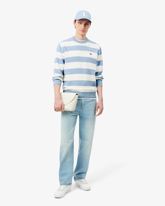 Pull col rond marini&egrave;re coton ray&eacute;