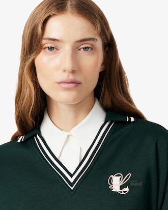 Oversized Embroidery Accent Polo Collar Sweatshirt