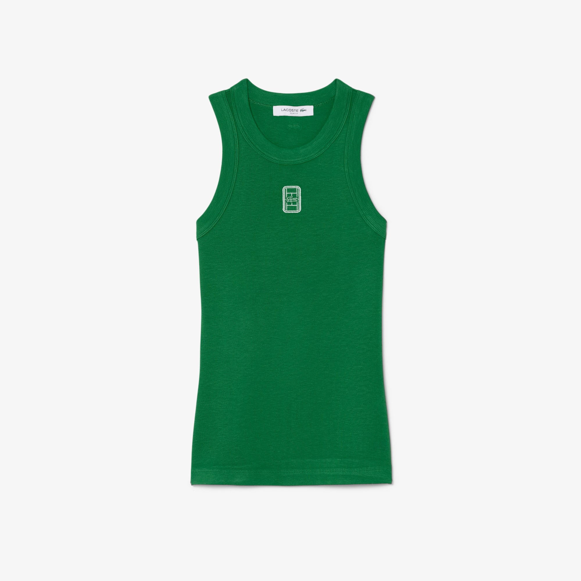 Slim Fit Badge Accent Rib Knit Tank Top