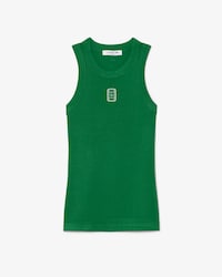 Slim Fit Badge Accent Rib Knit Tank Top