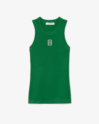 Slim Fit Badge Accent Rib Knit Tank Top