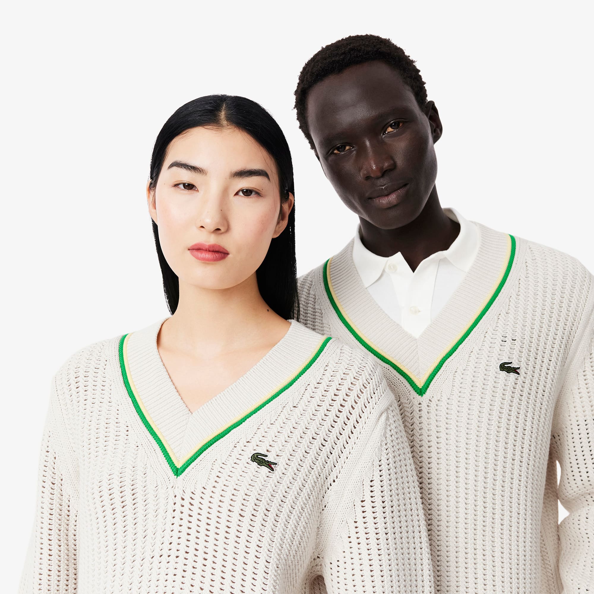 Unisex V-Neck Striped Tennis Sweater - Sweaters & Sweatshirts