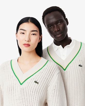 Unisex V-Neck Striped Tennis Sweater