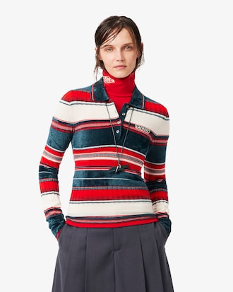 Runway Textured Striped Polo Collar Sweater