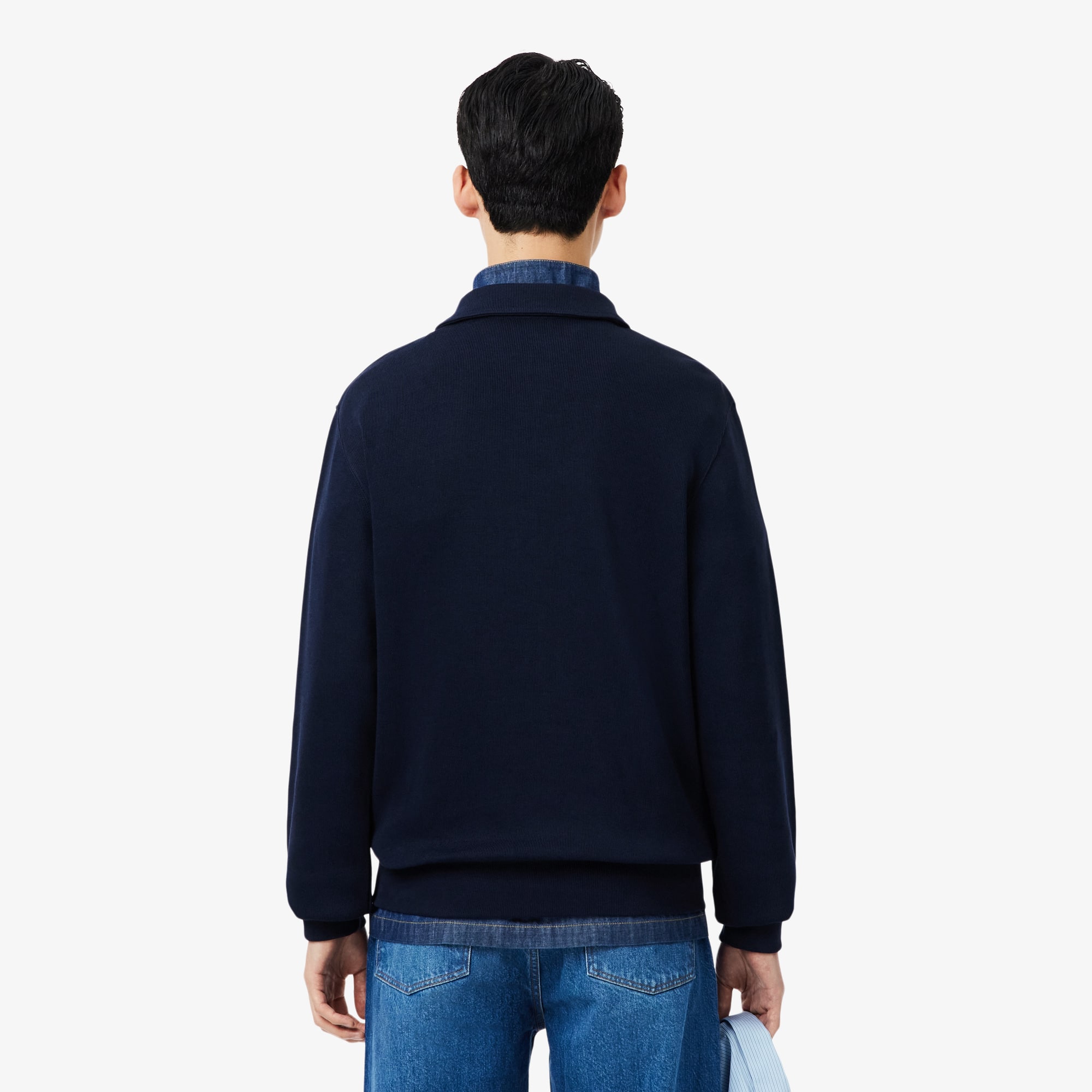 Men's Ribbed Cotton Polo Collar Sweatshirt - Sweaters