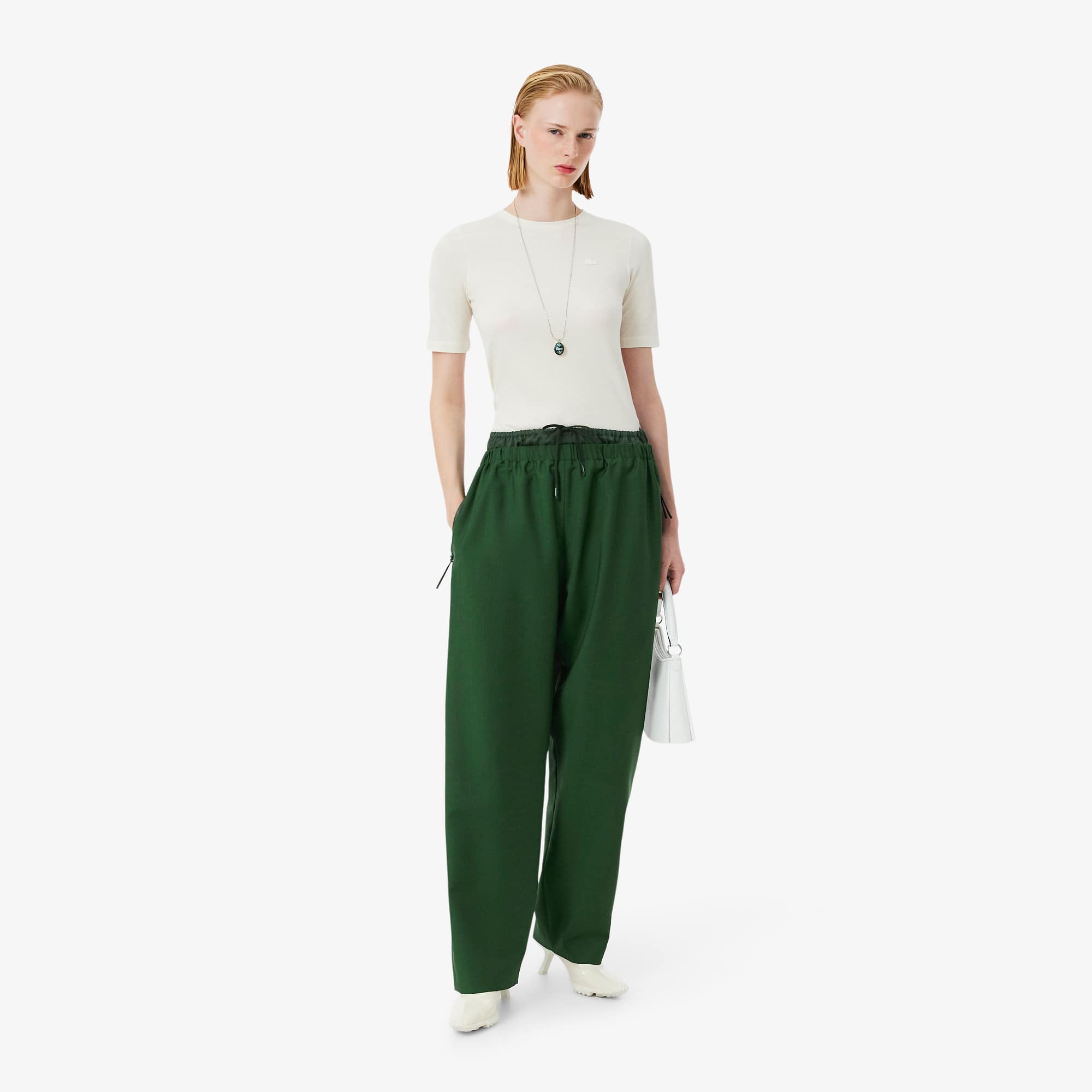 Lacoste Runway Mixed Fabric Wool Pants In Green