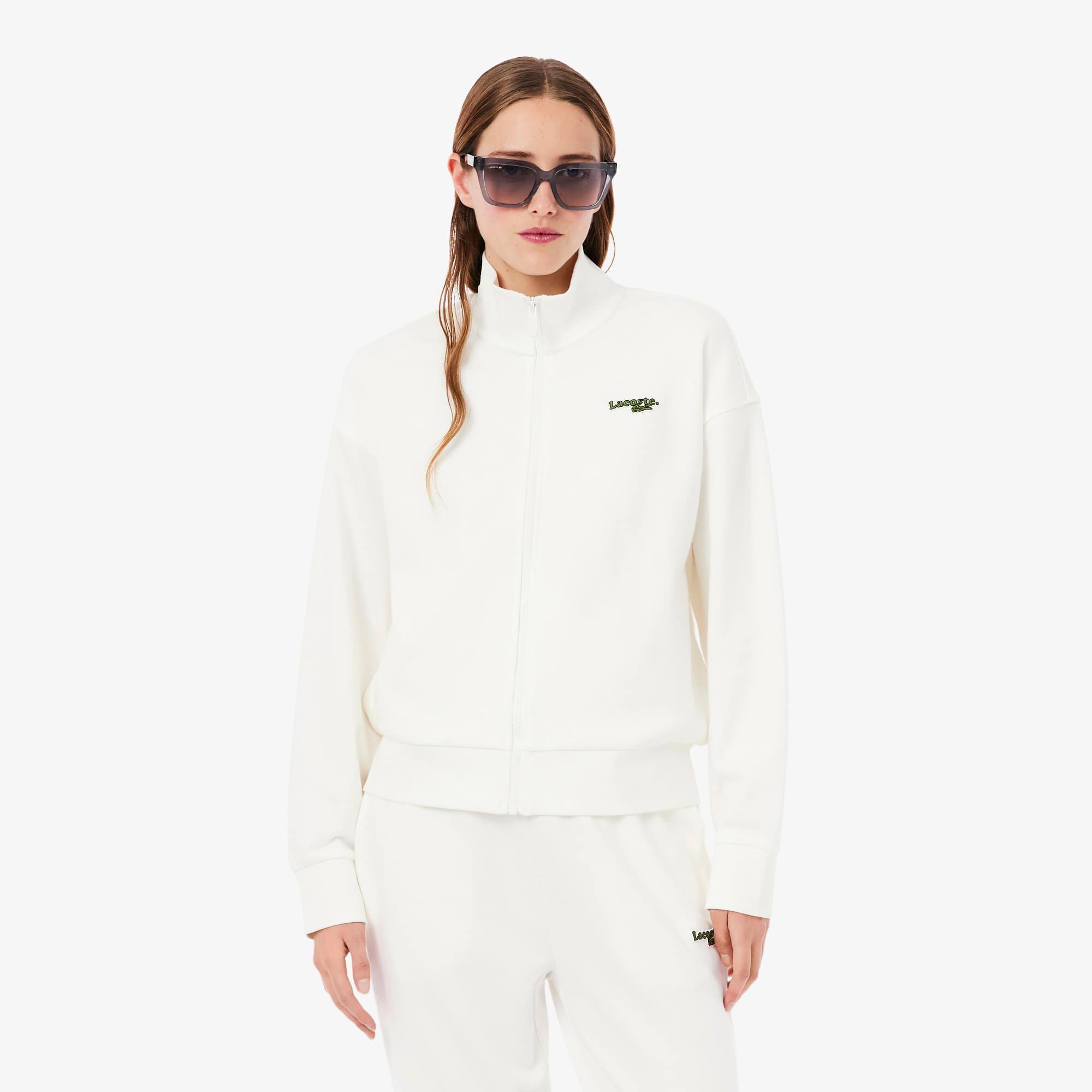 Lacoste Relaxed Fit Zipped Badge Sweatshirt - 36 In White