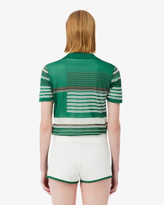 Runway Slim Fit Striped Satin Piqu&eacute; Polo Shirt