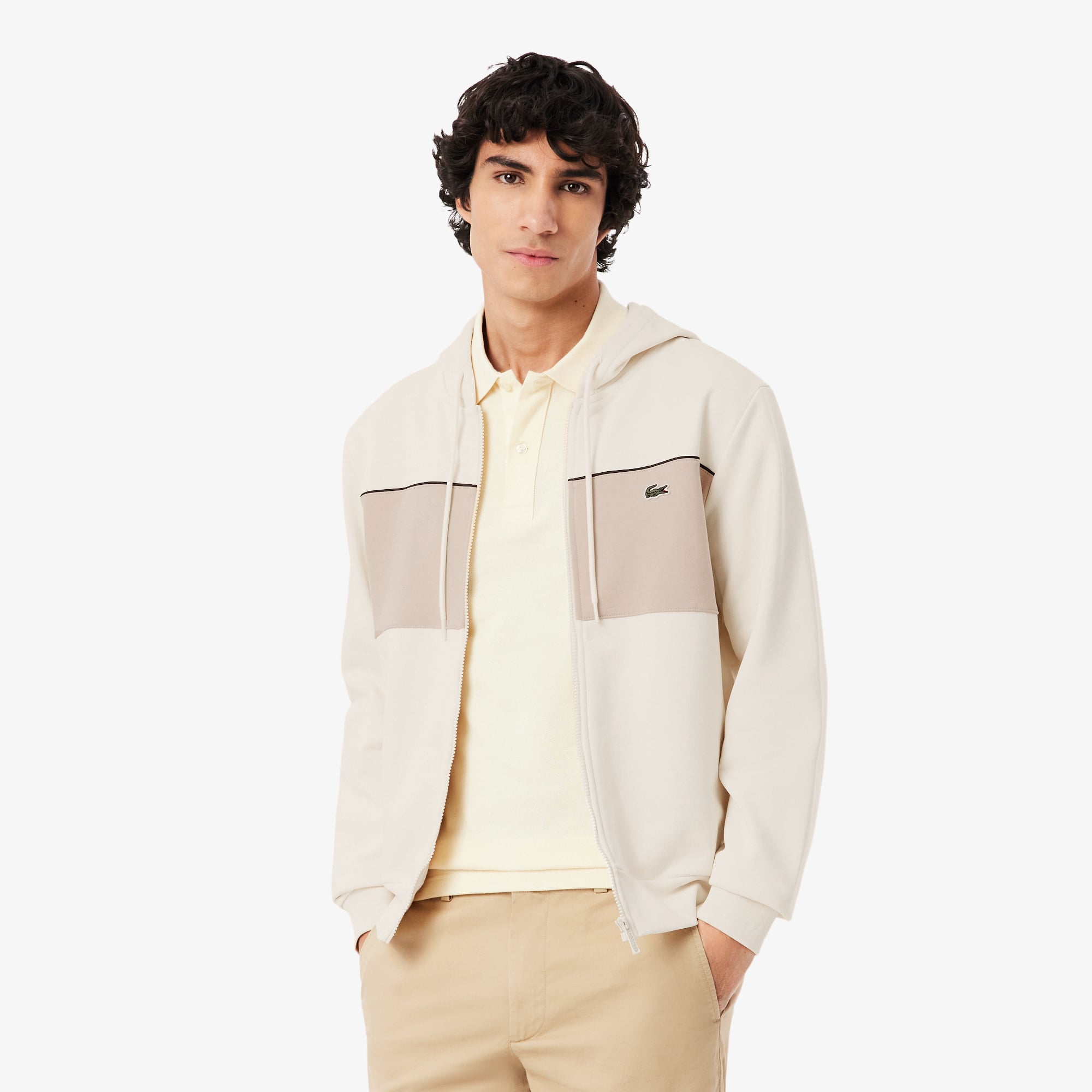 Lacoste Colorblock Zipped Hoodie In Neutral