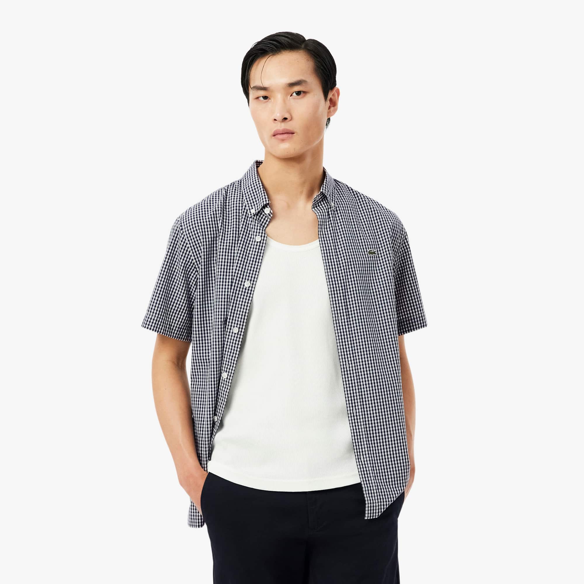 Lacoste Regular Fit Lightweight Poplin Plaid Shirt