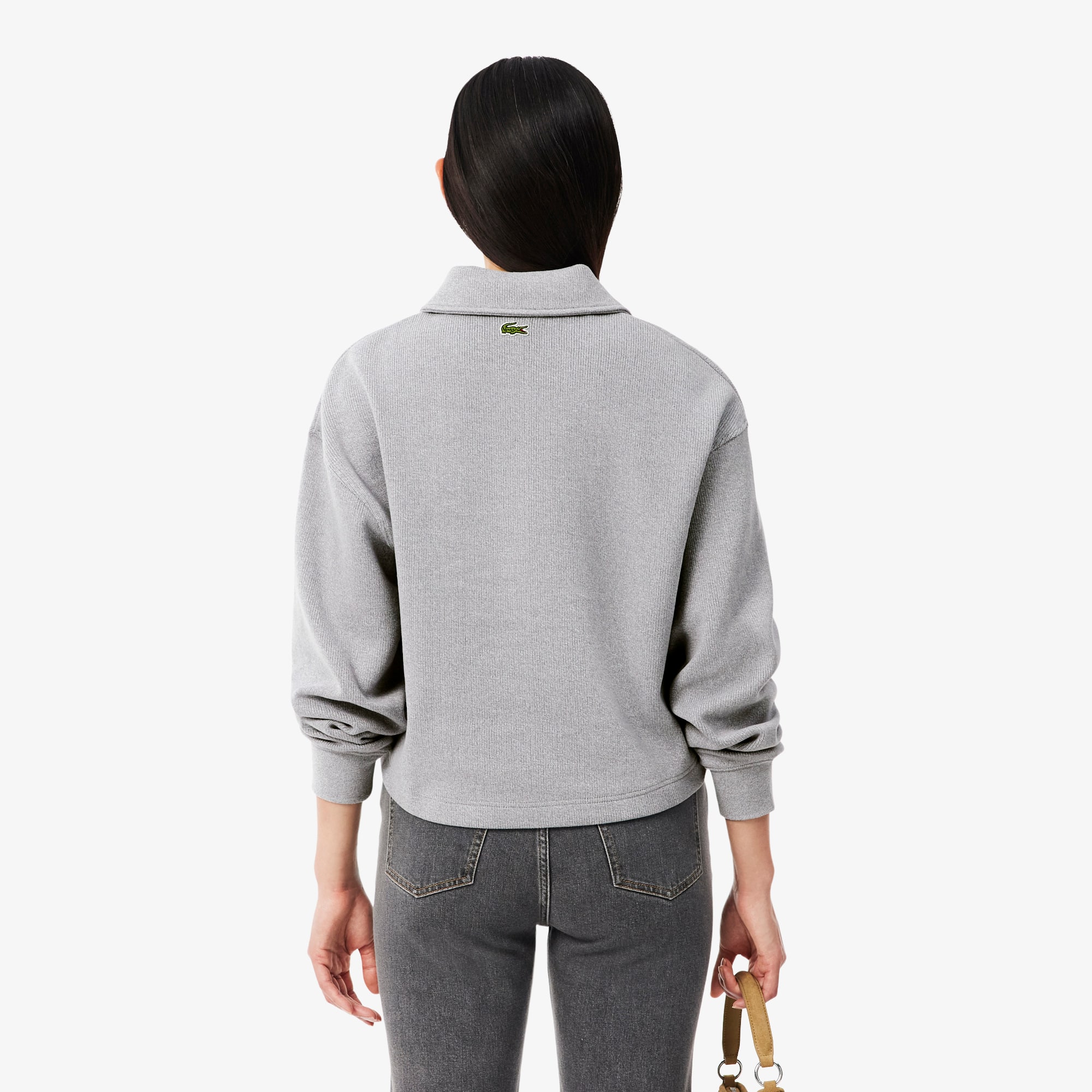 Oversized Ribbed Polo Collar Sweatshirt