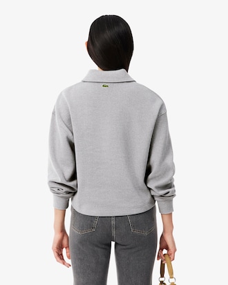 Oversized Ribbed Polo Collar Sweatshirt