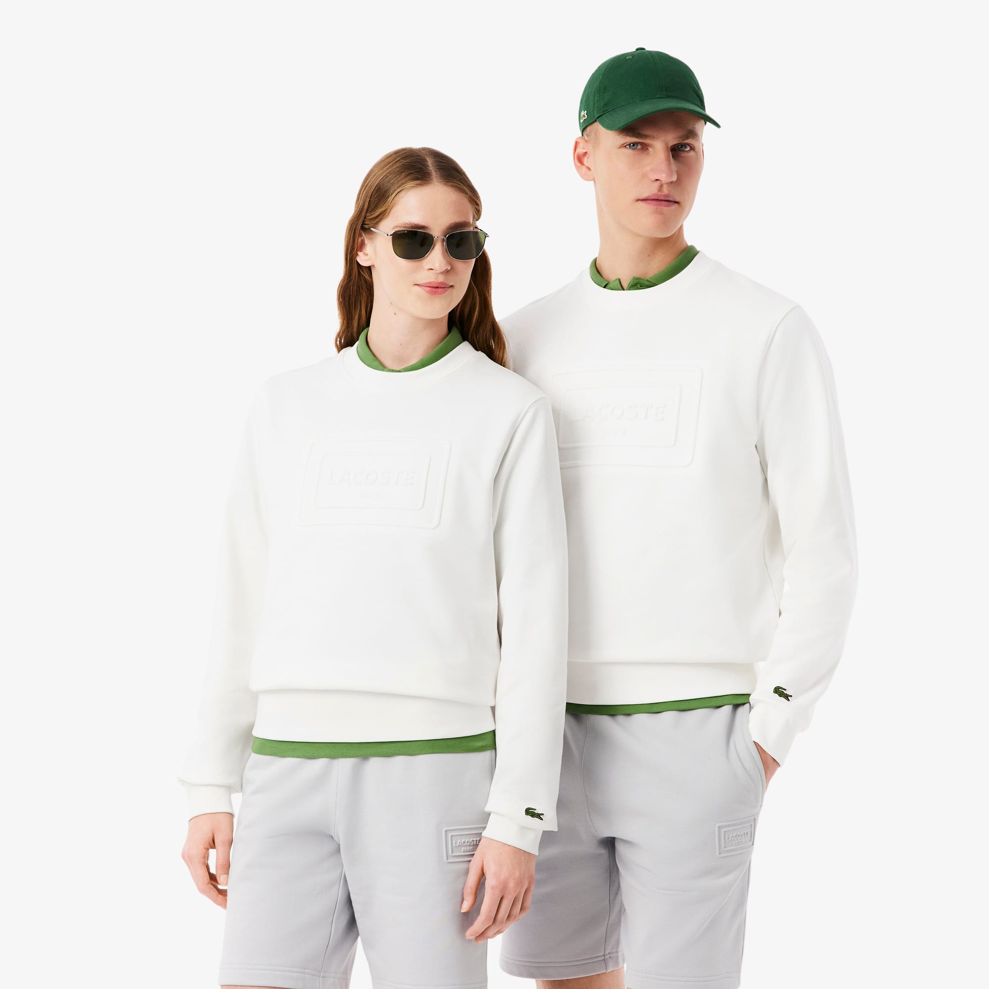 Lacoste Embossed Fleece Sweatshirt In White
