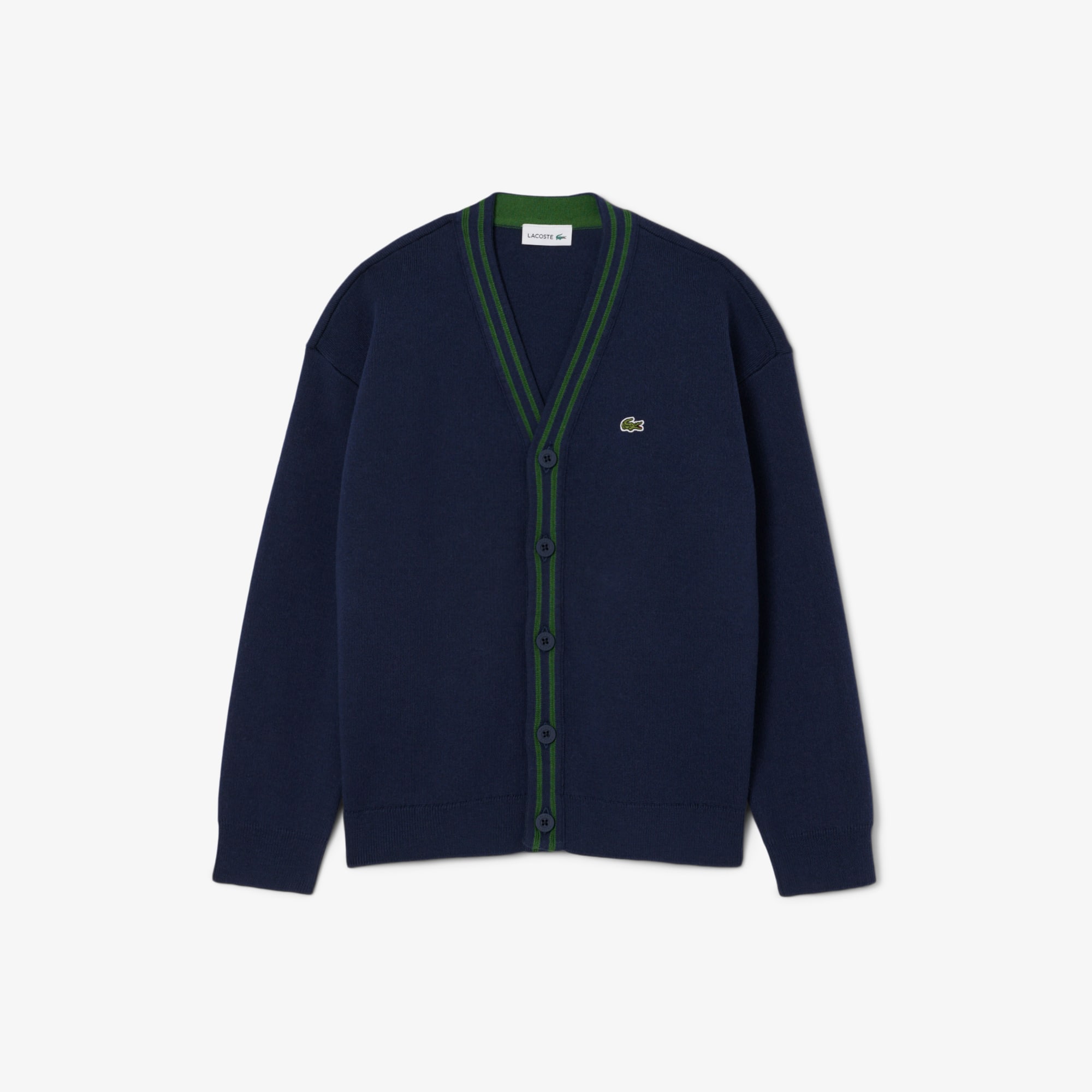 Lacoste Boys' Cotton & Wool V-neck Cardigan - 14 Years In Blue