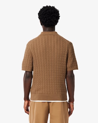 Classic Fit Cable Knit Cotton Polo Shirt