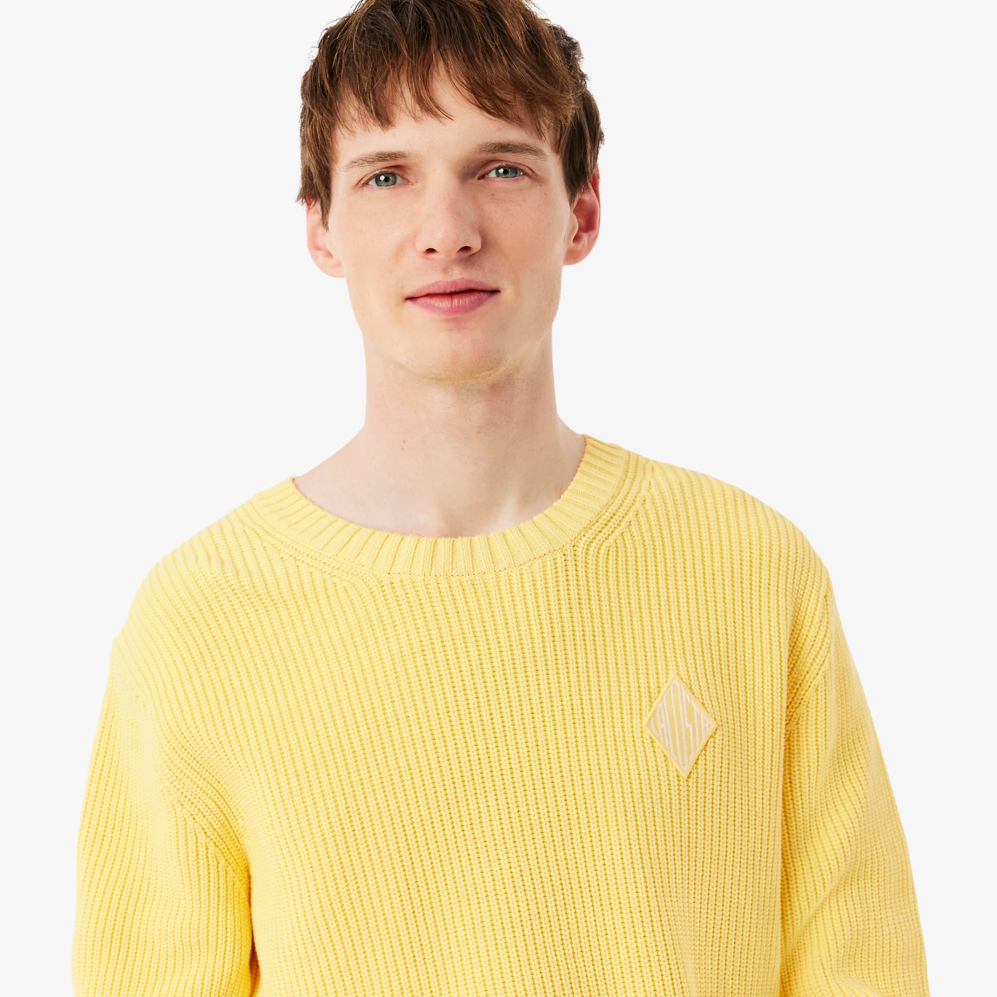 Pearl Rib Knit Badge Accent Sweater