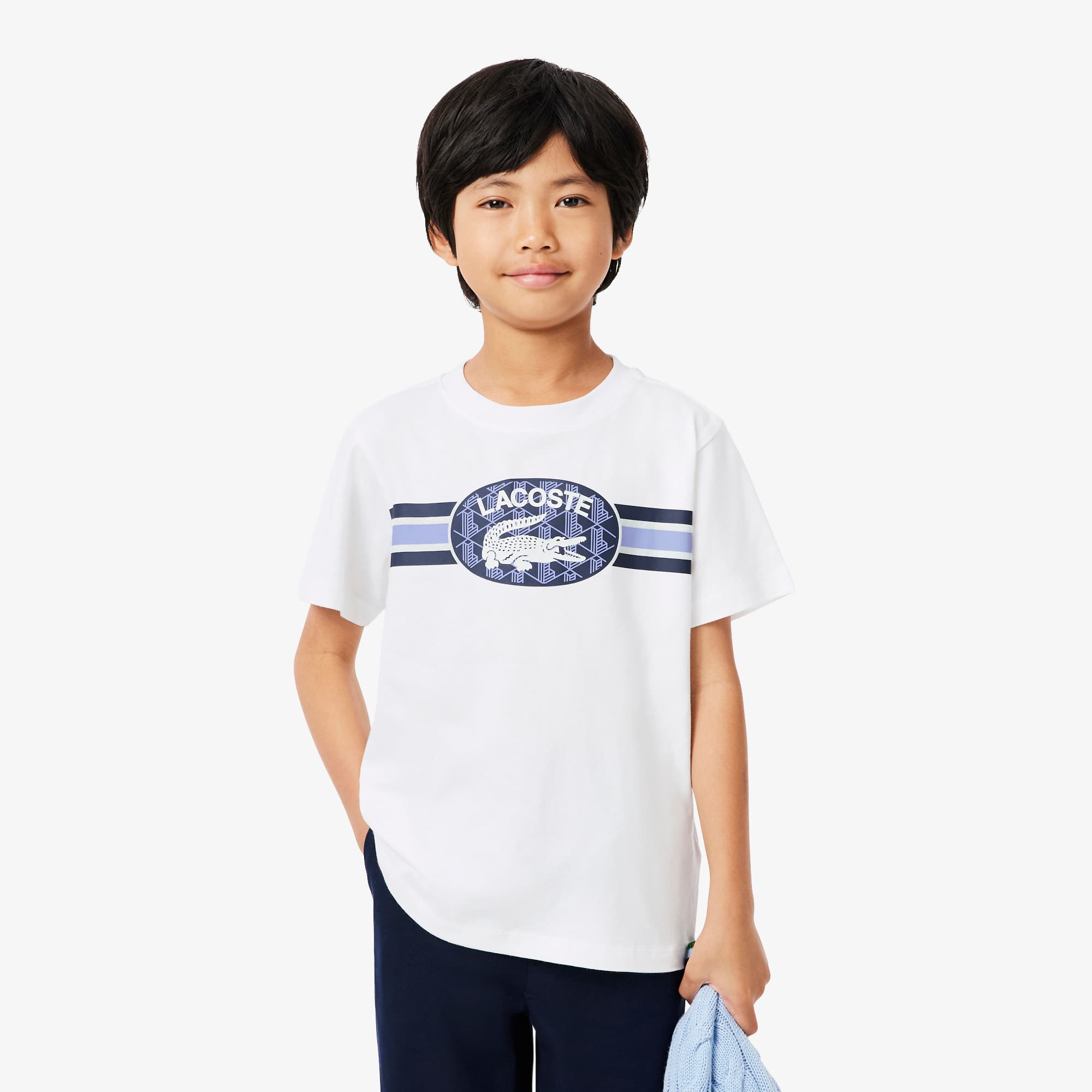 Lacoste Kids' Boys' Monogram Print Cotton T-shirt - 14 Years In White