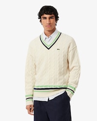 Men's V-Neck Cable Knit Wool Sweater