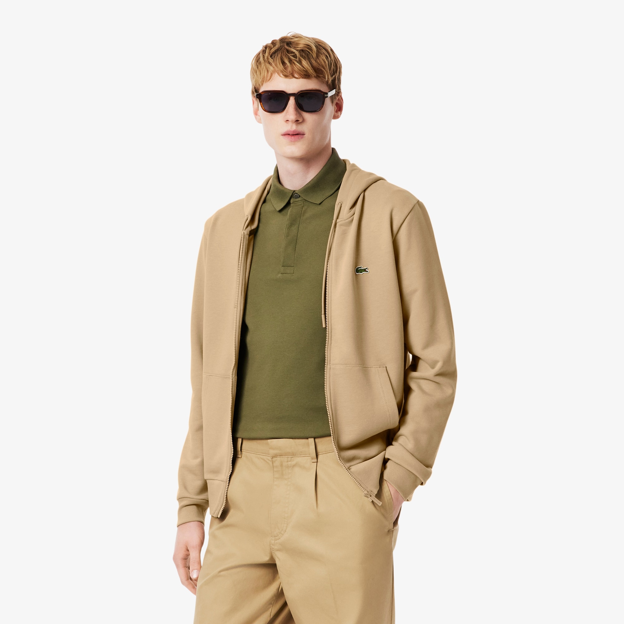 Lacoste Fleece Zipped Hoodie - S - 3 In Beige
