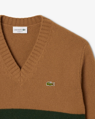 Men's Striped Wool V-Neck Sweater