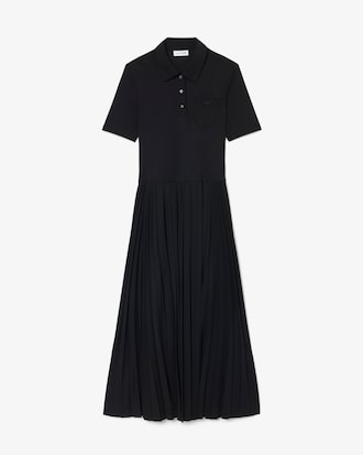 Pleated Fluid Jersey Polo Collar Dress