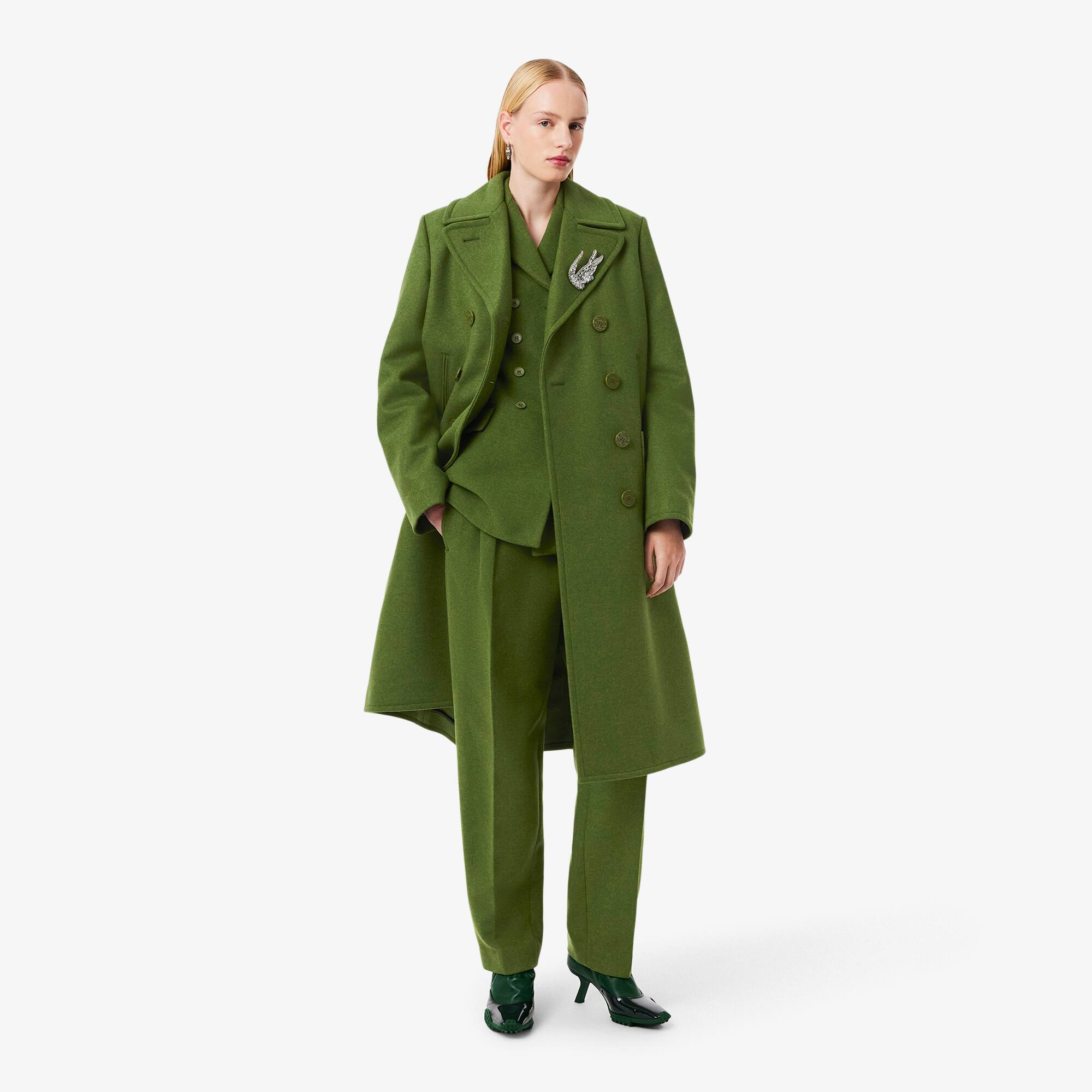 Runway Long Slub Wool Pea Coat - undefined - New In 2026 | Lacoste