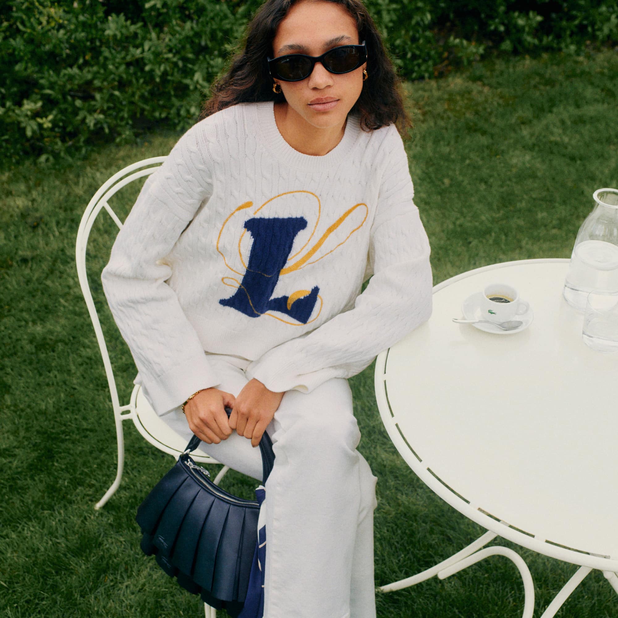 ella_webshop Jacquard tricot pullover 白 Embroidered Intarsia Cable Knit Sweater - Sweaters & Sweatshirts