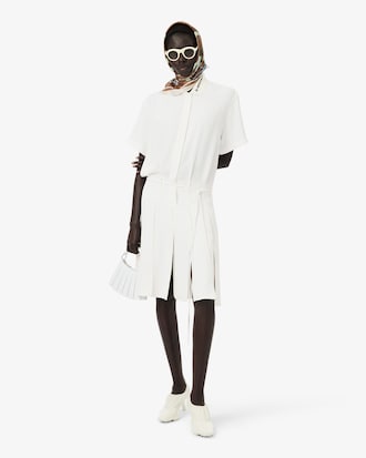 Runway Pleated Embroidery Detail Polo Dress