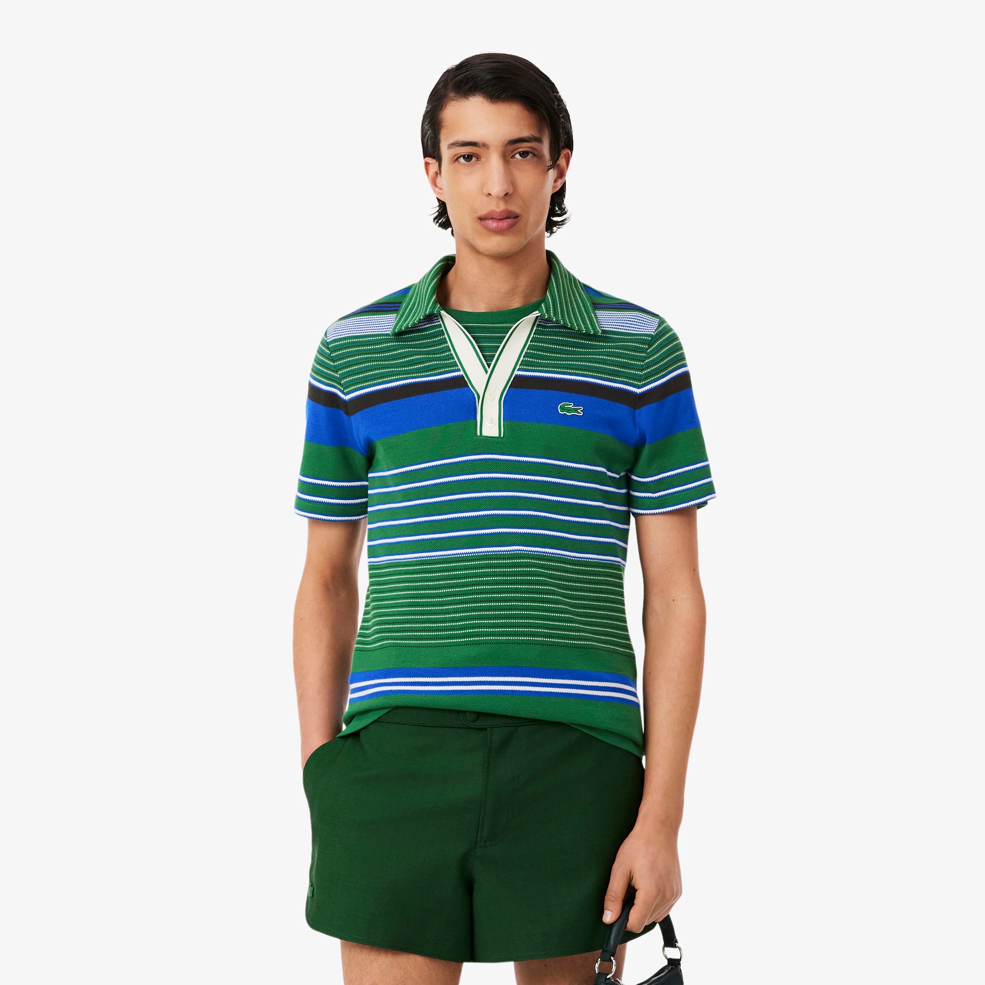 Runway Slim Fit Striped Piqué Polo Shirt