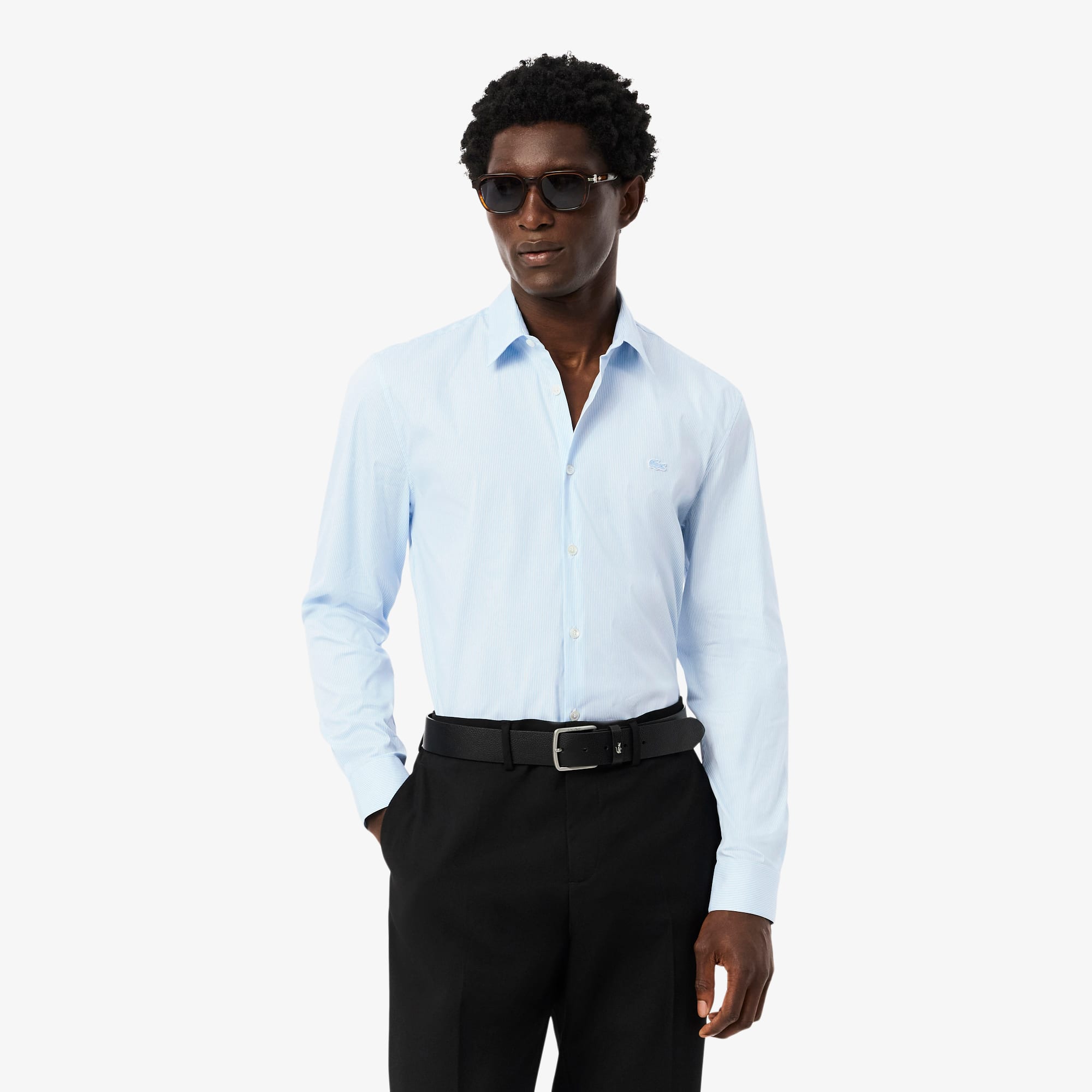 Lacoste Men's Slim Fit Striped Stretch Button Down Shirt - 15â½ - 39 In Blue