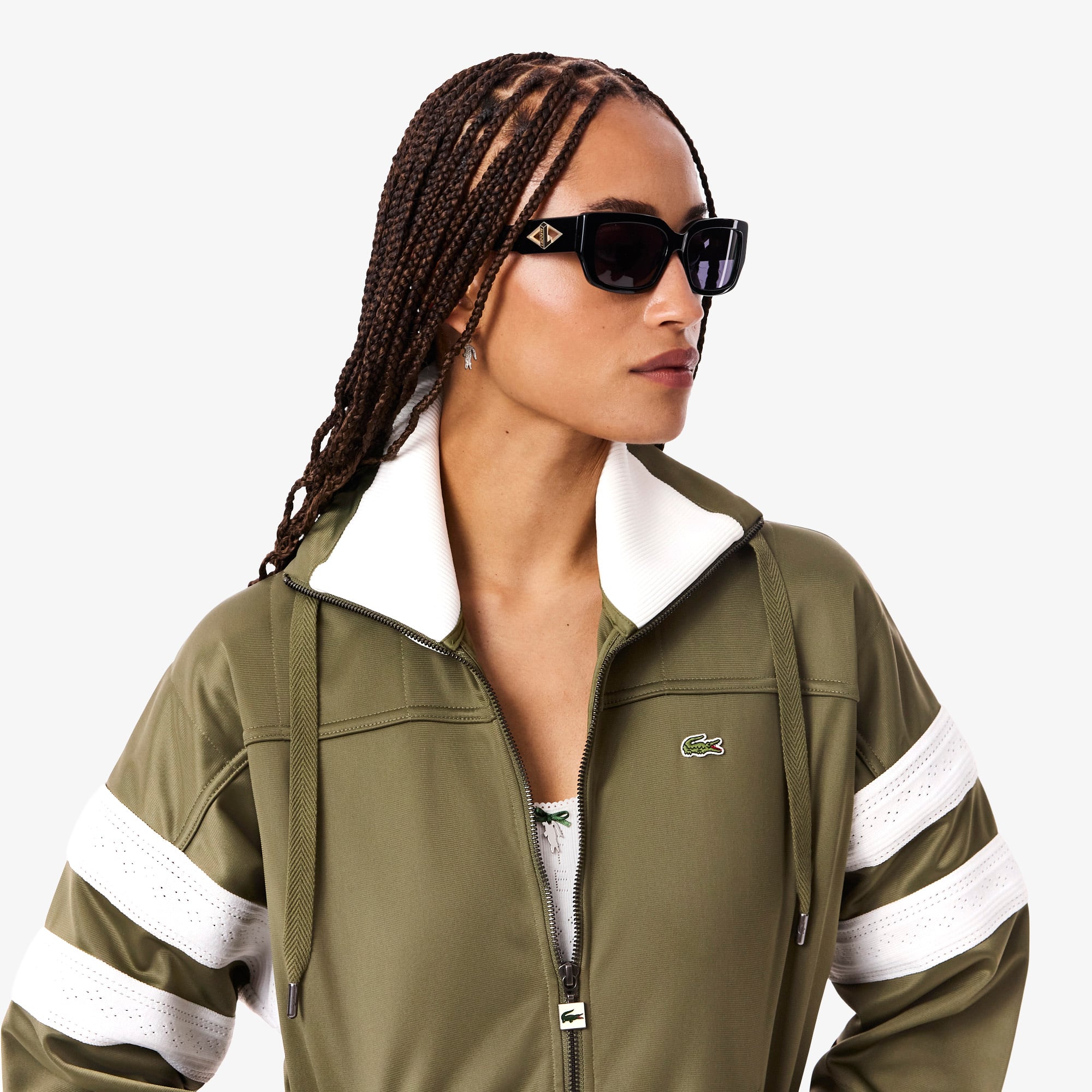 Women's Oversized Pointelle Stripe Satin Sweatshirt - Sweaters