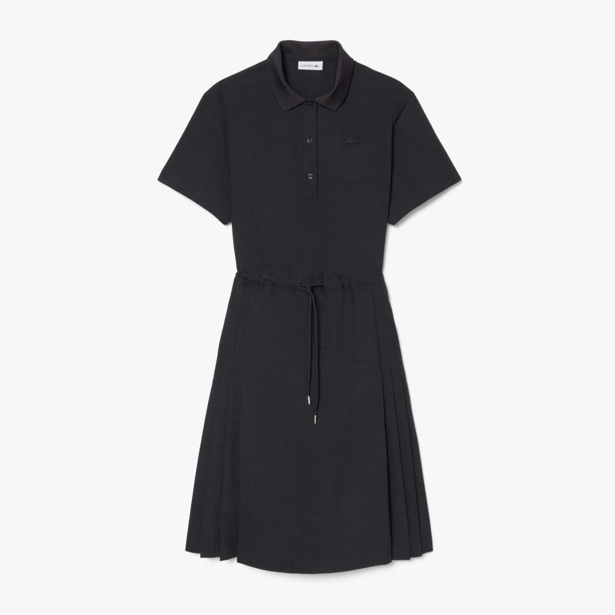 Lacoste Wool Blend Pleated Polo Dress - S (36) In Black