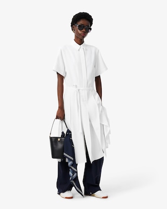 Long Pleated Fluid Piqu&eacute; Dress