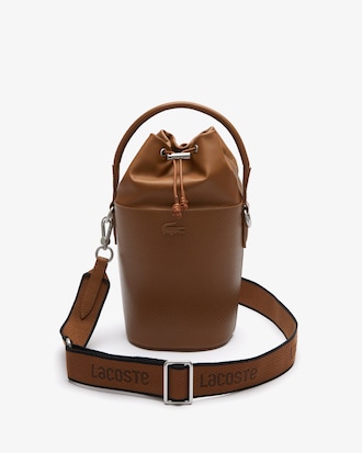 Petit sac seau Chantaco en cuir piqu&eacute; avec bandouli&egrave;re sigl&eacute;e