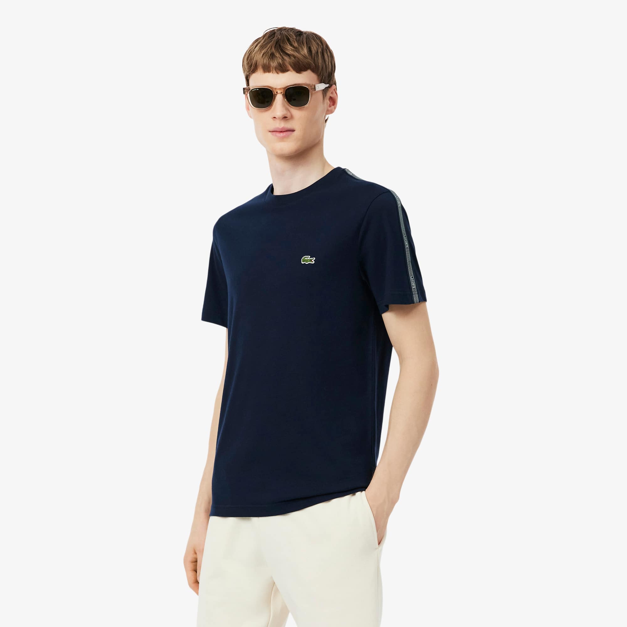 Lacoste Mens Classic Logo-embroidered Cotton-jersey T-shirt Navy In Navy Blue
