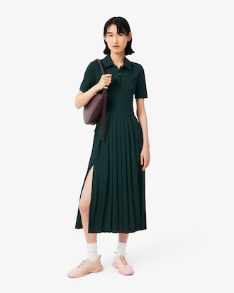 Pleated Fluid Jersey Polo Collar Dress