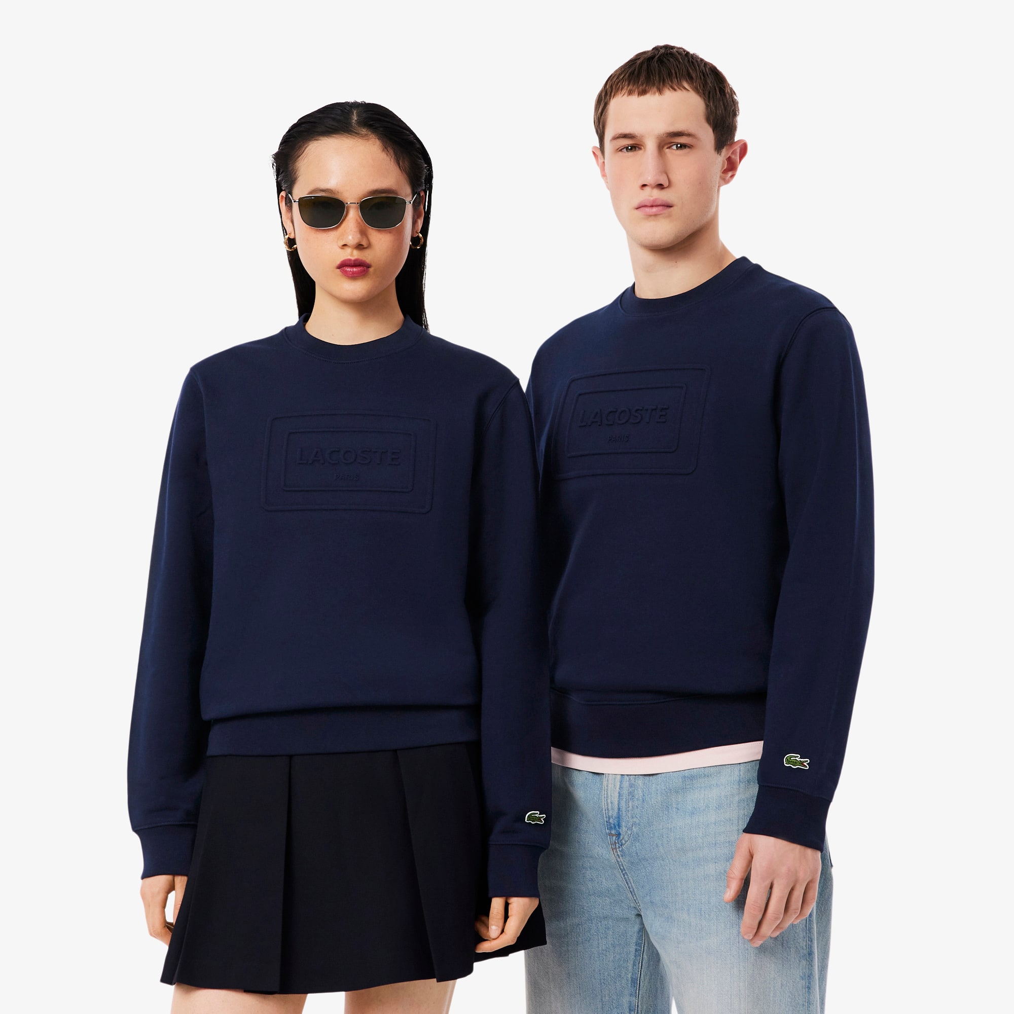 Lacoste Embossed Fleece Sweatshirt In Blue