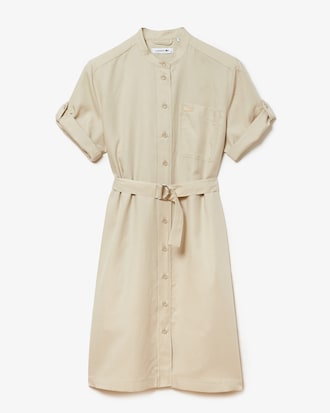 Women&rsquo;s Mandarin Collar Flowing Twill Shirt Dress