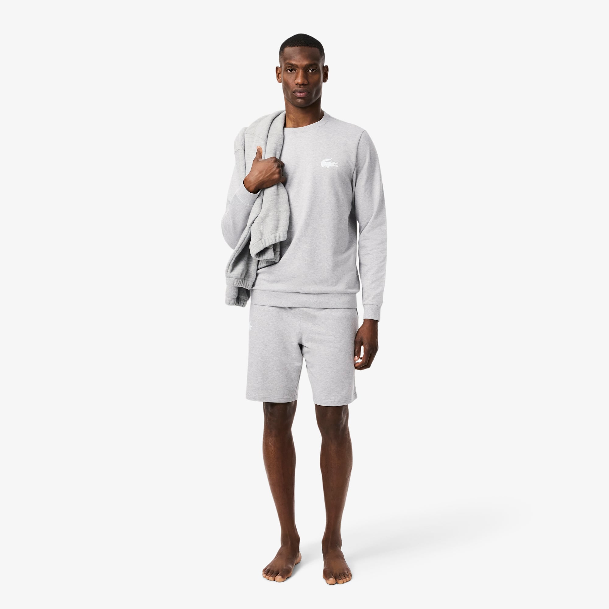 Lacoste Men's Straight Fit Fleece Pajama Shorts In Gray