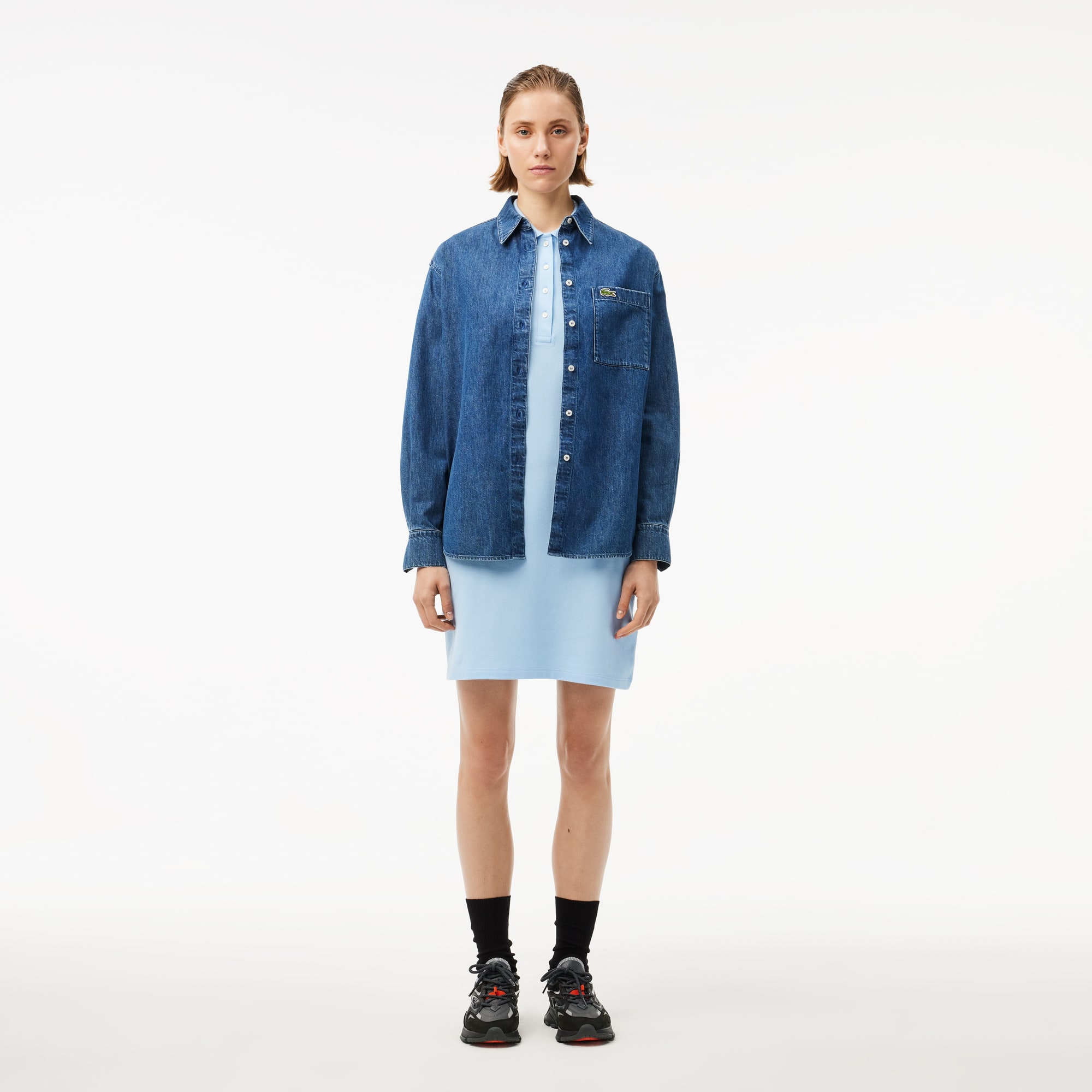 【LACOSTE】 ★ Slim Fit Mini Pique Polo Dress ★ Women's Slim Fit Stretch Mini Piqué Polo Dress - Dresses
