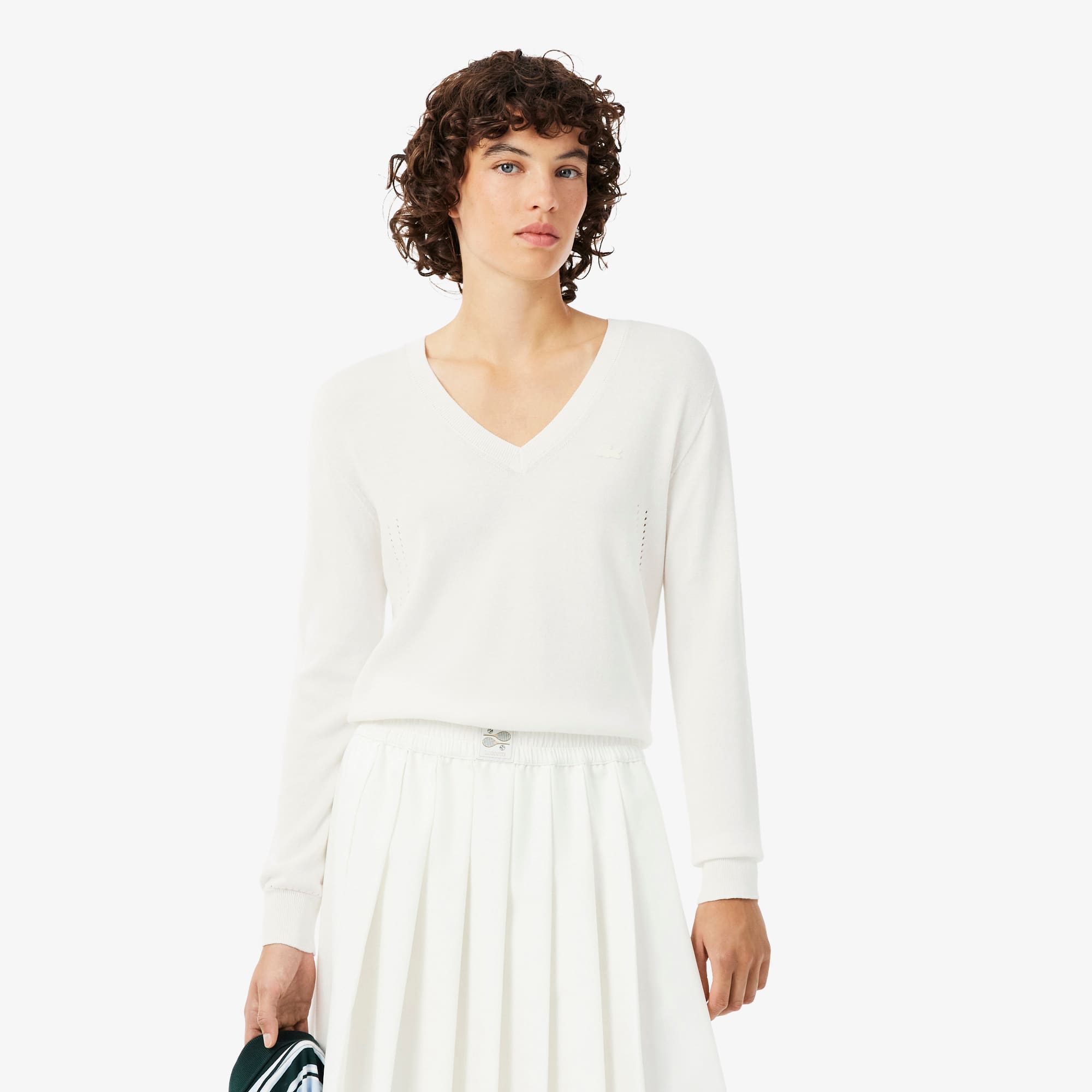 Lacoste Seamless Knit V Neck Sweater - Xs (34) In Red