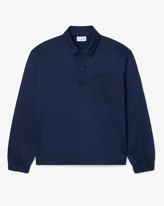 Embroidered Polo Collar Fleece Sweatshirt