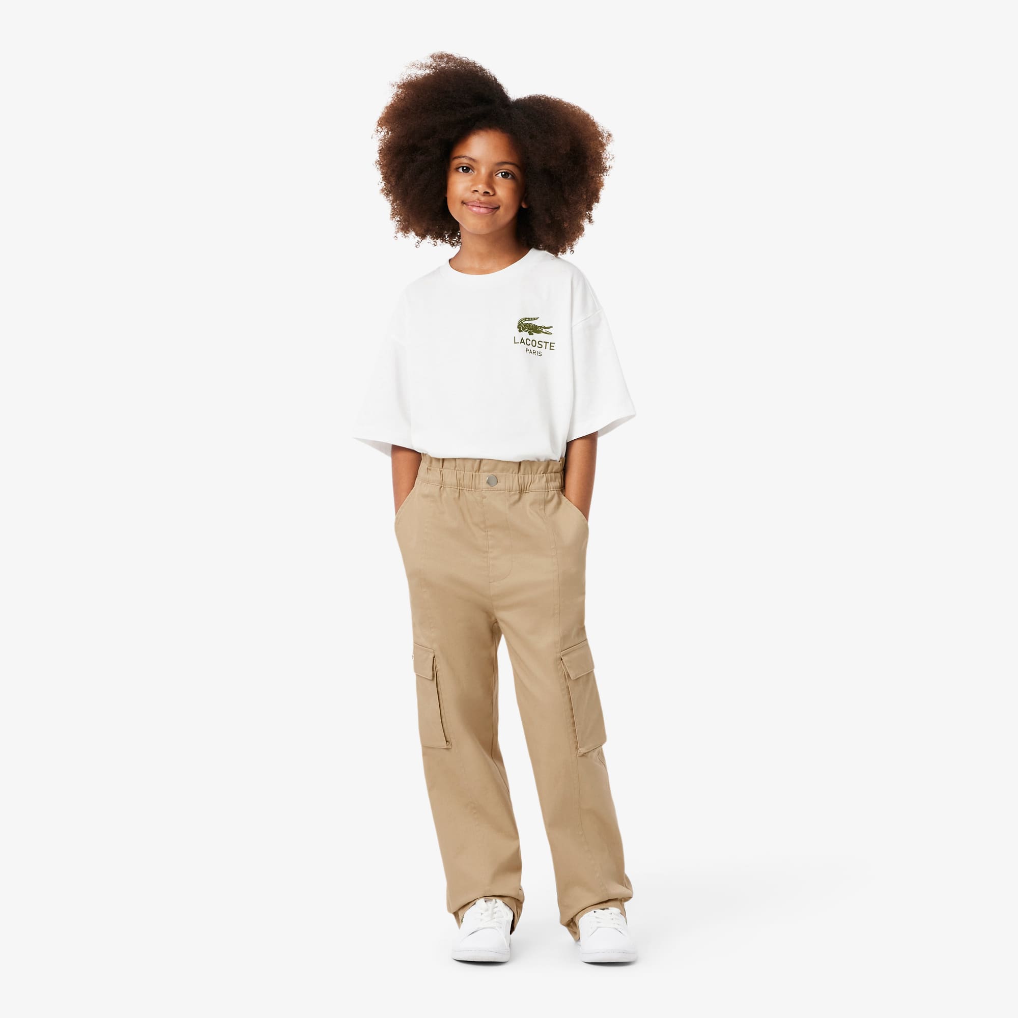 Lacoste Girls' Cotton Twill Cargo Pants - 12 Years In Brown