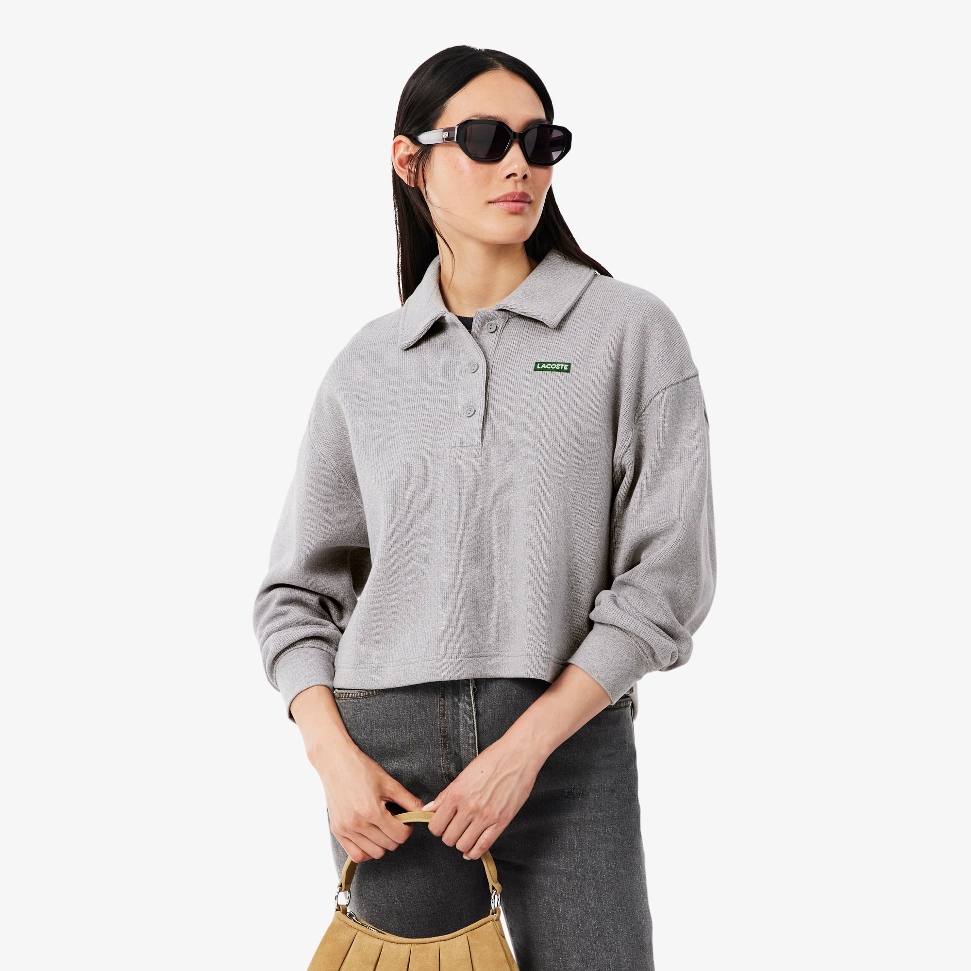 Oversized Ribbed Polo Collar Sweatshirt