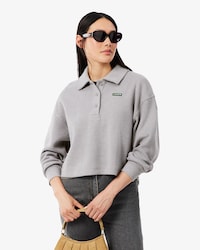 Oversized Ribbed Polo Collar Sweatshirt
