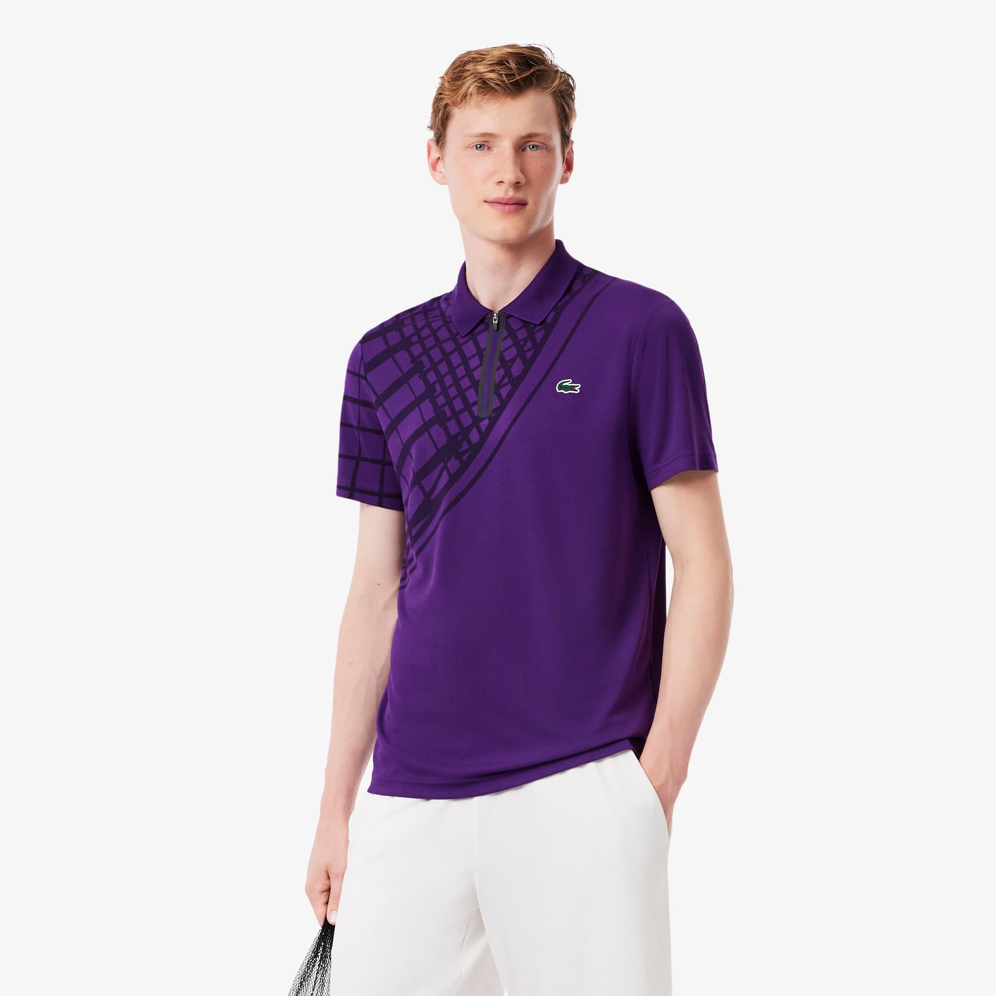 Lacoste Men's Ultra Dry Printed Slim Fit Tennis Polo - 3xl - 8 In Blue
