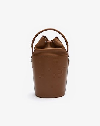 Petit sac seau Chantaco en cuir piqu&eacute; avec bandouli&egrave;re sigl&eacute;e