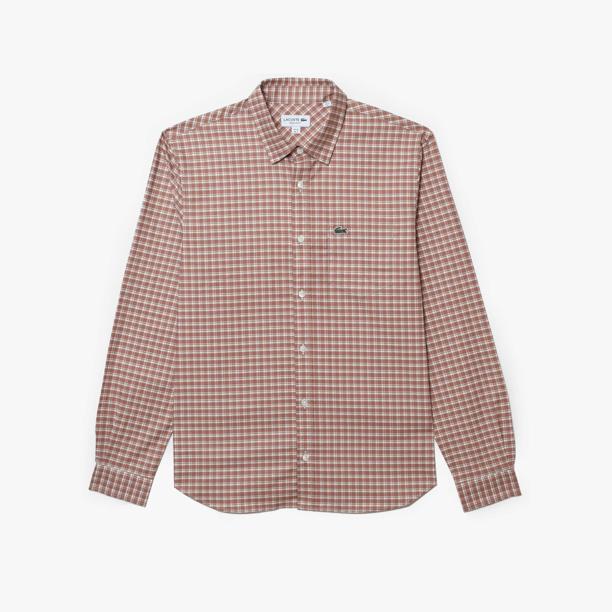 Lacoste Camisa Para Hombre De Corte Regular Con Cuadros Elásticos Blanco