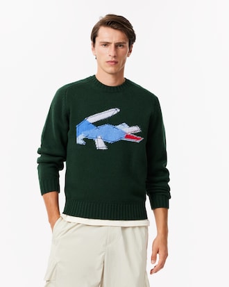 Men's Crocodile Motif Wool Sweater